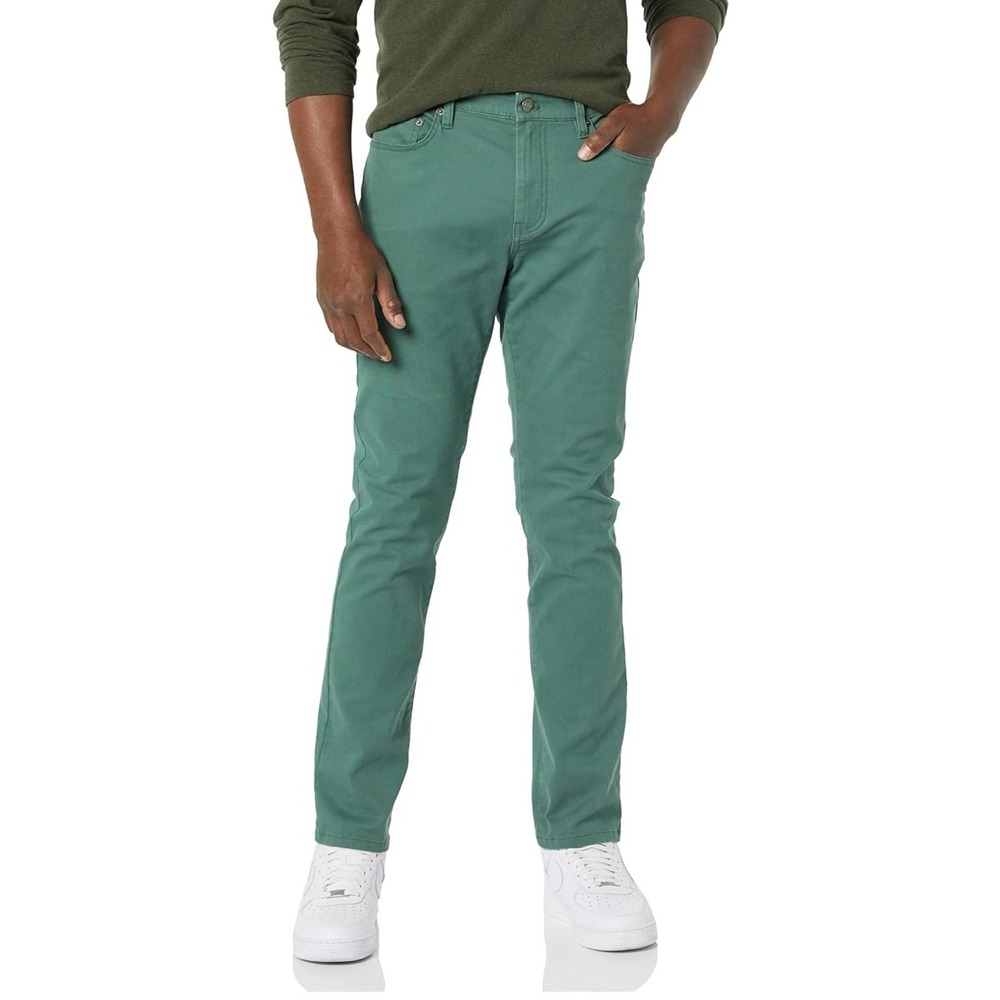 Amazon Essentials Men's Slim-Fit Pants, 5-Pocket‎ Stretch Twill  35 x 28 Green